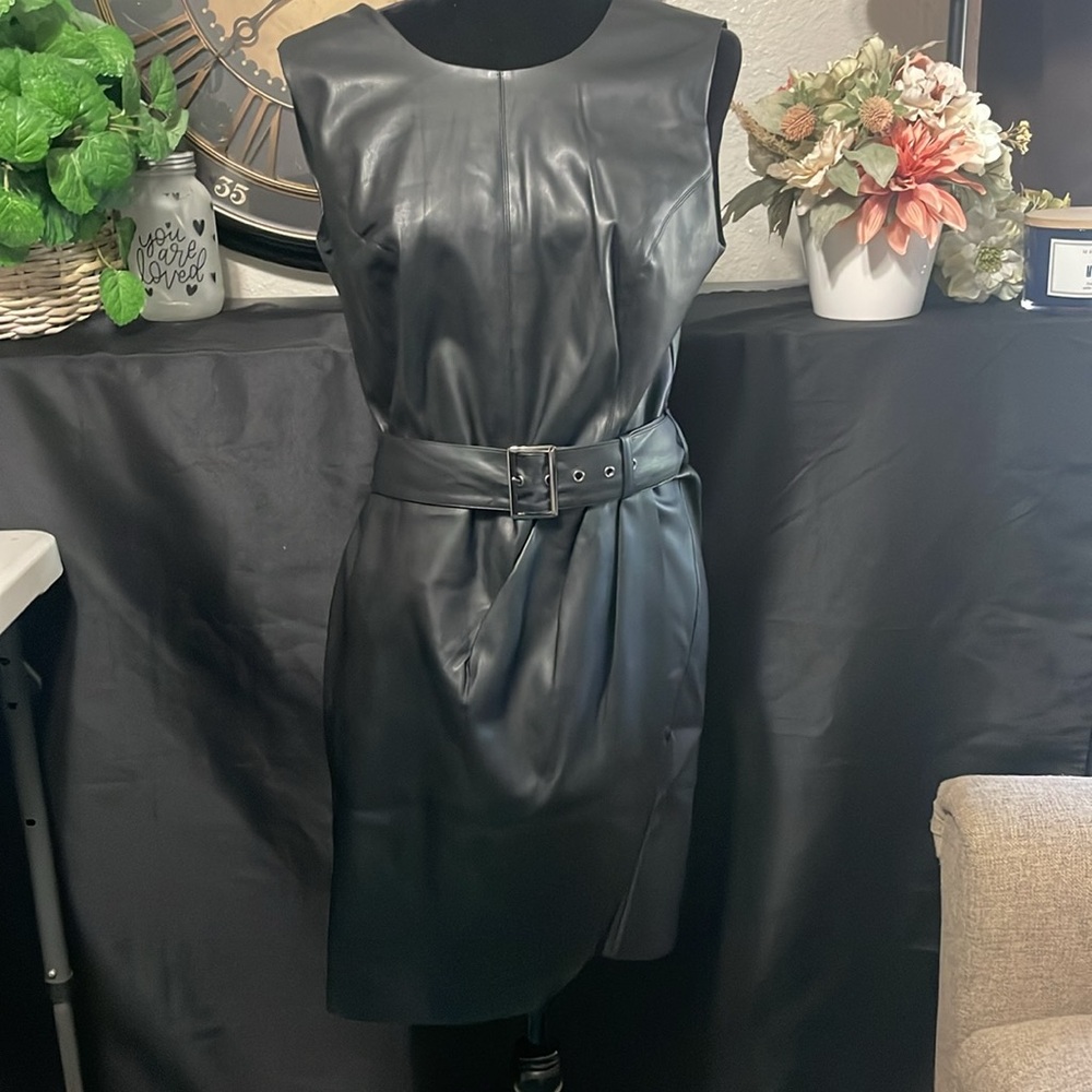 Bar III Black Faux Leather Mini Dress